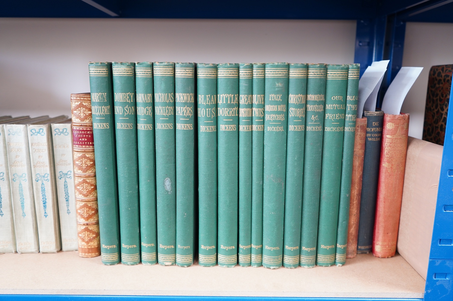 Dickens, Charles - The Works of Charles Dickens, the Household Editions. 14 vols, (of 16), 4to, publishers uniform green cloth with gilt and black to front and spine. Single volumes issued from 1873 - 1877, each with tit